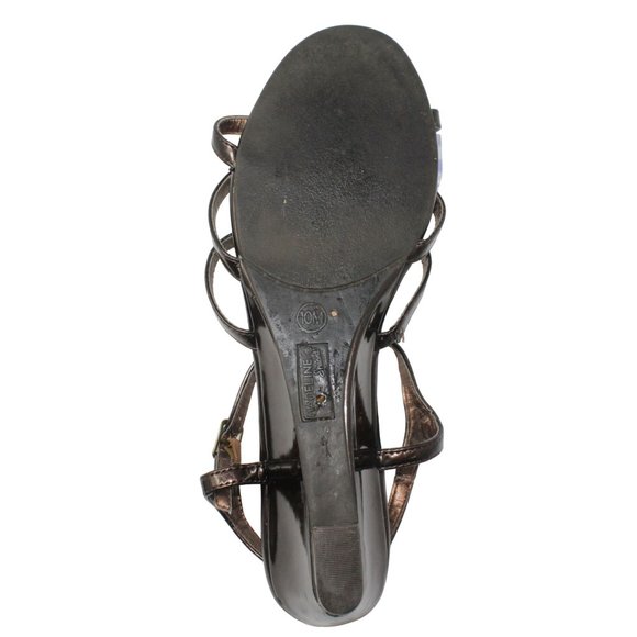 Madeline Stuart 10M Rhinestone Beaded Embellishment Black Strappy Wedge Sandals - Picture 11 of 14